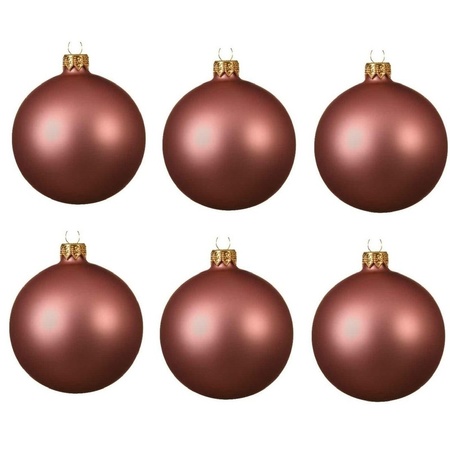 24 Stuks mat glazen Kerstballen pakket oudroze 6 en 8 cm