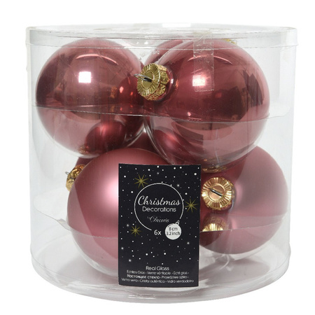 Glazen kerstballen pakket oudroze glans/mat 32x stuks inclusief piek mat