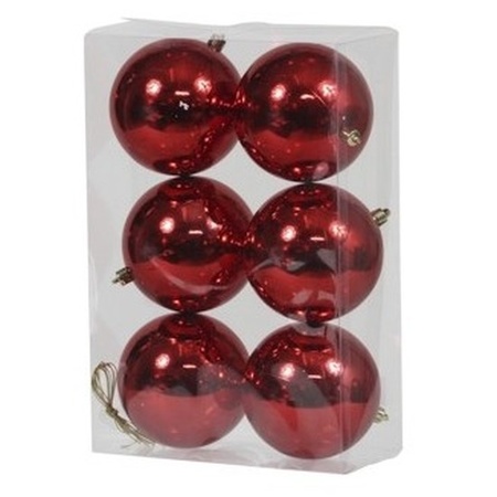 Kerstversiering kunststof kerstballen met piek rood 6-8-10 cm pakket van 63x stuks