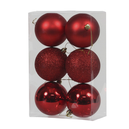 Kerstversiering kunststof kerstballen rood 6 en 8 cm pakket van 36x stuks