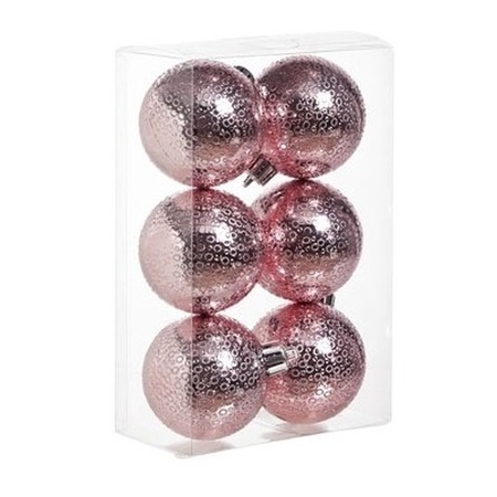6x Roze cirkel motief kerstballen 6 cm kunststof