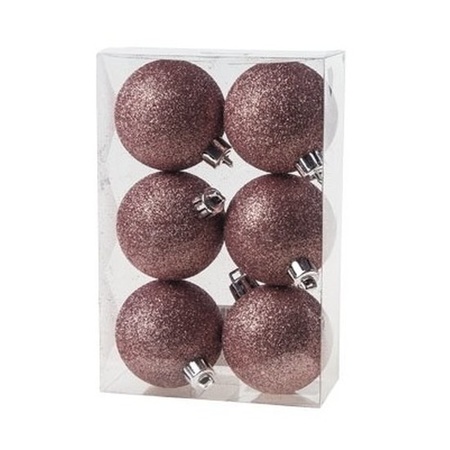 Christmas glitter baubles set pink 6 - 8 - 10 cm - package 50x pieces
