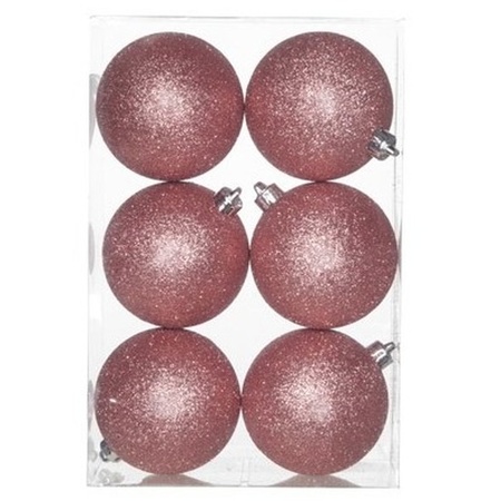 Kerstversiering set glitter kerstballen roze 6 - 8 -10 cm - pakket van 50x stuks