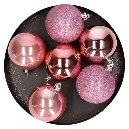 6x Roze kerstballen 8 cm kunststof mat/glans