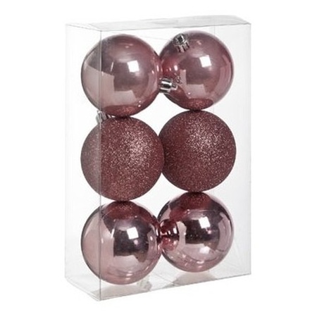 6x Roze kerstballen 8 cm kunststof mat/glans