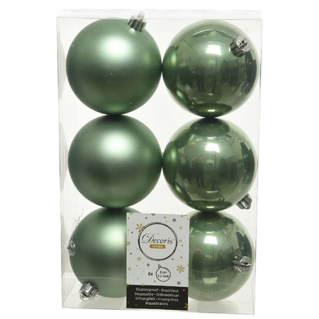Kerstversiering kunststof kerstballen salie groen 6-8-10 cm pakket van 57x stuks