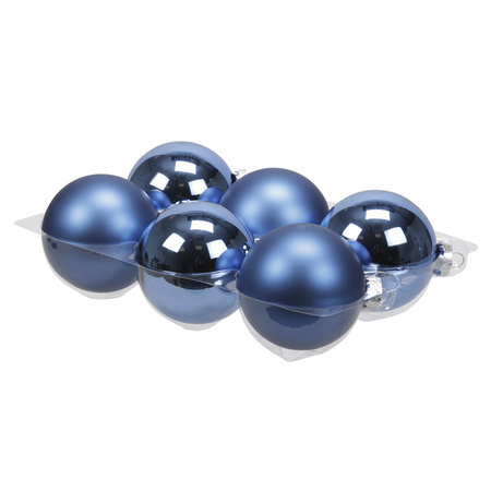6x stuks glazen kerstballen blauw (basic) 8 cm mat/glans
