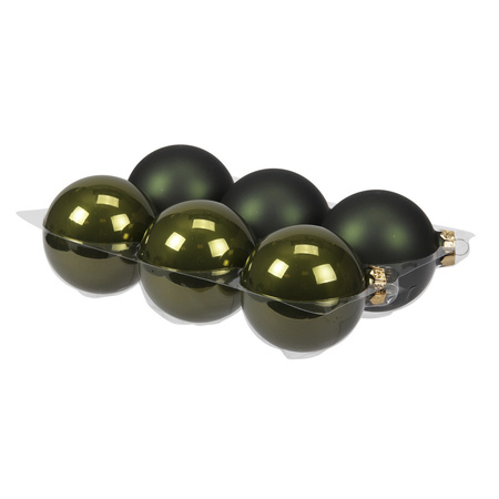 Christmas baubles - 36x pcs - dark olive green - glass - mix 6 and 8 cm - matte/shiny