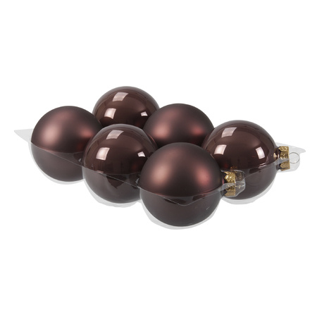20x stuks glazen kerstballen donkerbruin (chestnut) 8 en 10 cm mat/glans