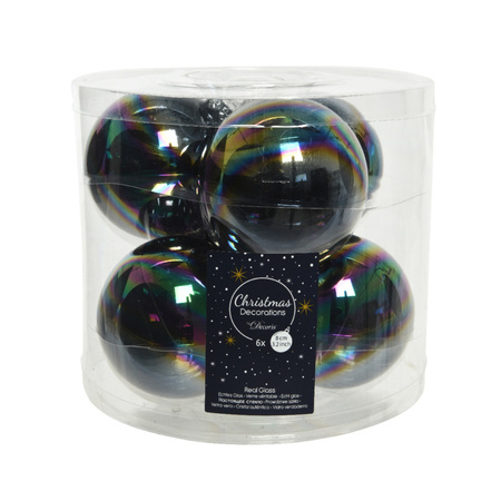 6x stuks glazen kerstballen zwart parelmoer 8 cm glans