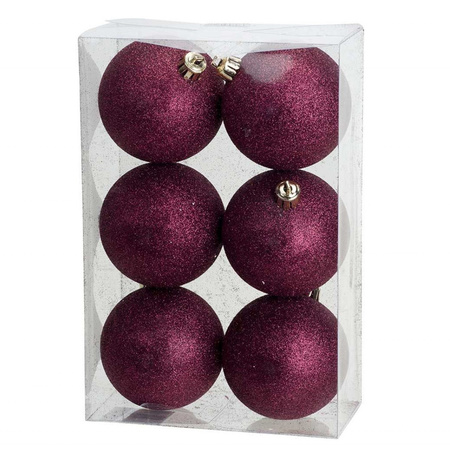 Kerstversiering set glitter kerstballen aubergine roze 6 - 8 -10 cm - pakket van 50x stuks