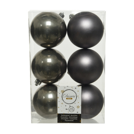 6x stuks kunststof kerstballen antraciet (warm grey) 8 cm glans/mat
