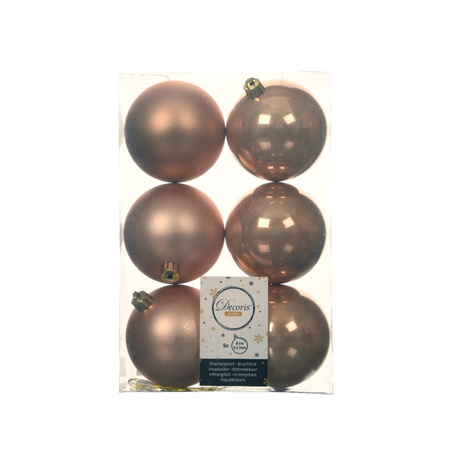 6x stuks kunststof kerstballen toffee bruin 8 cm glans/mat