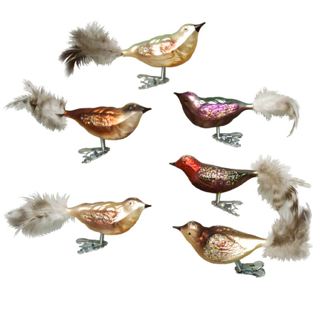 6x pcs luxury glass birds on clip colored 11 cm