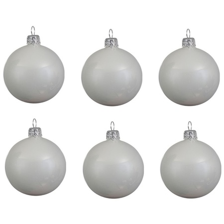 18x pcs glass christmas baubles white, red and silver 8 cm
