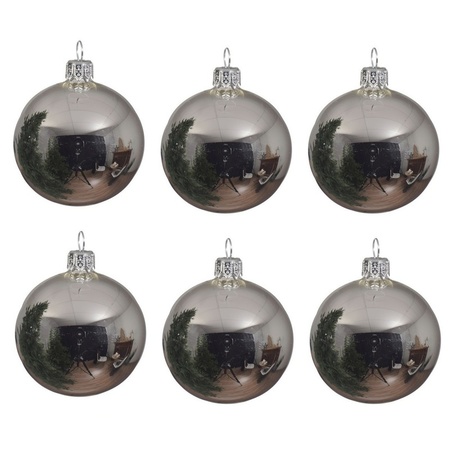 24 Stuks glans glazen Kerstballen pakket zilver 6 en 8 cm