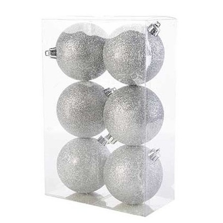 Christmas glitter baubles set silver 6 - 8 - 10 cm - package 50x pieces