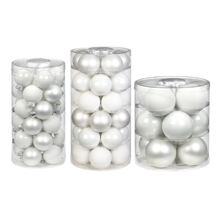 72x stuks glazen kerstballen wit 4, 6 en 8 cm glans en mat