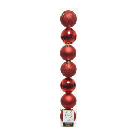 Kerstversiering kunststof kerstballen rood 6-8-10 cm pakket van 59x stuks