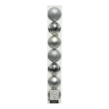 Kerstversiering kunststof kerstballen zilver 6-8-10 cm pakket van 59x stuks