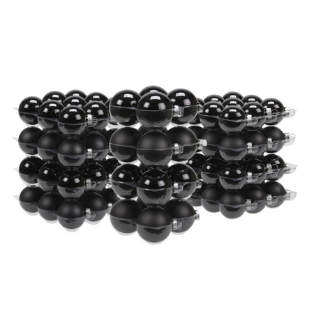 88x stuks glazen kerstballen zwart 4, 6 en 8 cm mat/glans
