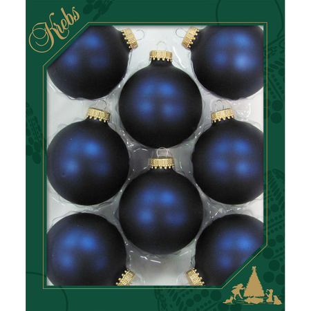 8x Midnight haze donkerblauwe glazen kerstballen mat 7 cm 