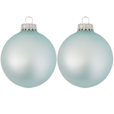 8x Misty aqua blue velvet glass christmas baubles matt 7 cm 