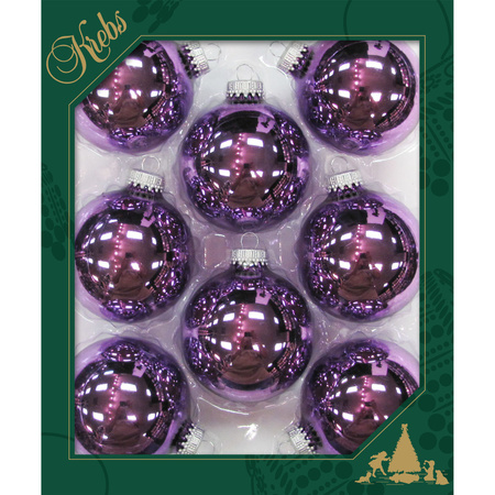 8x pcs glass christmas baubles amethyst purple shiny 7 cm