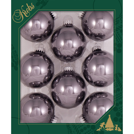 8x pcs glass christmas baubles iron ore grey/purple shiny 7 cm