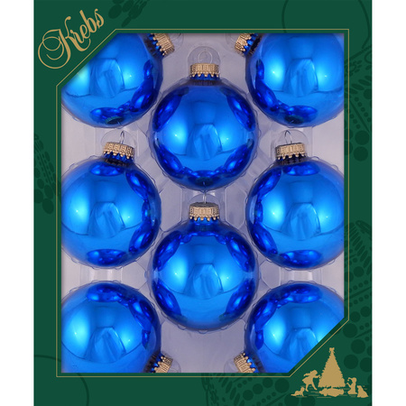 8x pcs glass christmas baubles classic blue shiny 7 cm