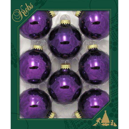 8x pcs glass christmas baubles king purple 7 cm