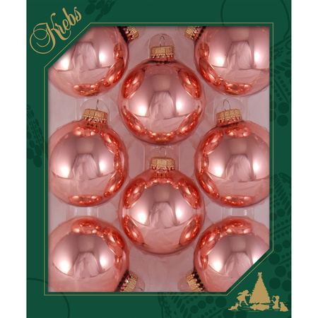 8x pcs glass christmas baubles coral pink shiny 7 cm
