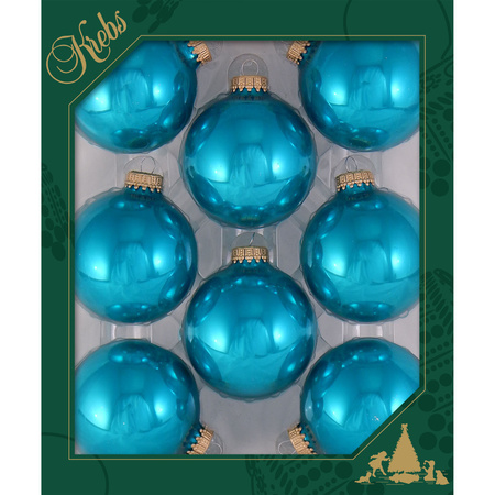 8x pcs glass christmas baubles tropical aqua blue 7 cm