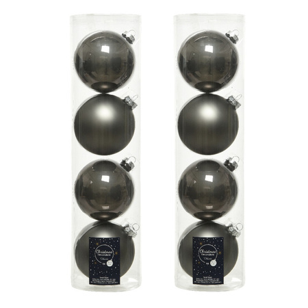 8x stuks glazen kerstballen antraciet (warm grey) 10 cm mat/glans