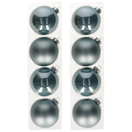 8x stuks glazen kerstballen lichtblauw 10 cm mat/glans