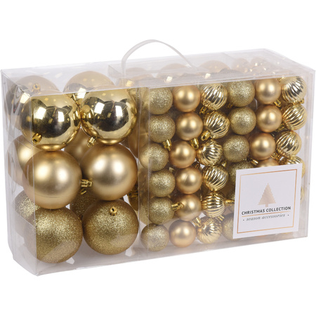 94-Delige kerstboomversiering kunststof kerstballen set goud incl. 100x ophanghaakjes