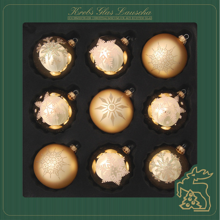 9x stuks luxe gedecoreerde glazen kerstballen goud 8 cm