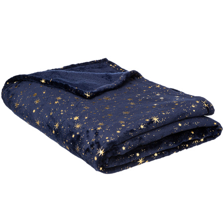 Fleece blanket 130 x 180 cm dark blue with gold stars