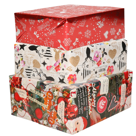 Bellatio Decorations - 9x luxery christmas paper rolls in 3-styles
