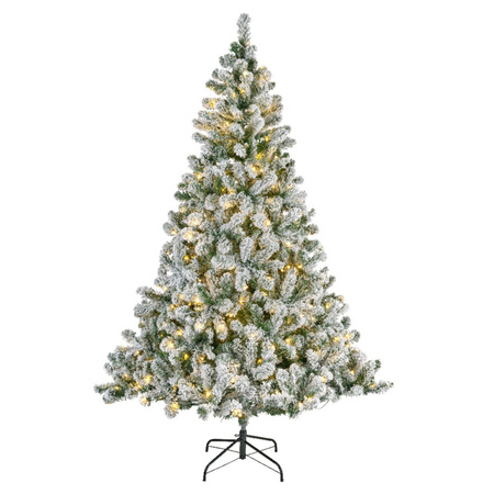Kunst kerstboom 210 cm met sneeuw/verlichting en opbergzak