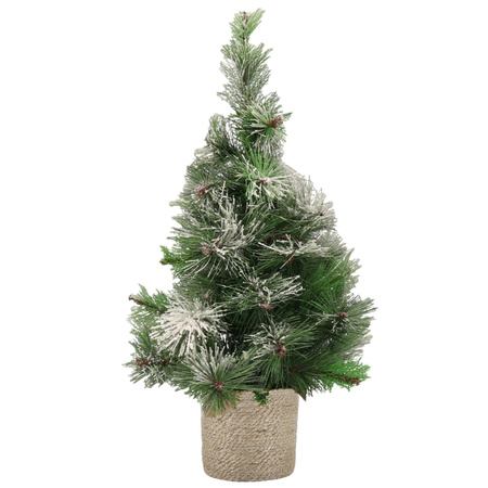 Snowy mini christmas tree 75 cm in natural jute pot