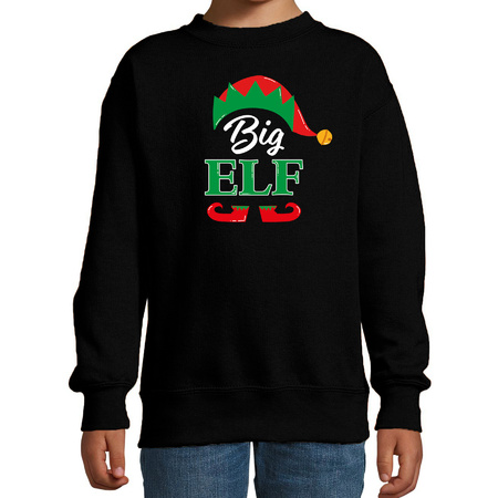 Big elf Kerstsweater / Kersttrui zwart voor kinderen