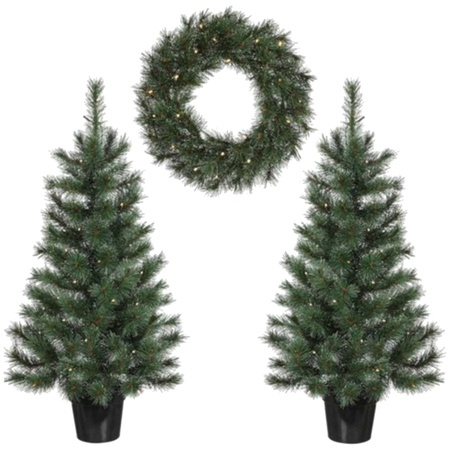 Black Box set - kerstboompjes 2x st - incl. kerstkrans - groen - Glendon