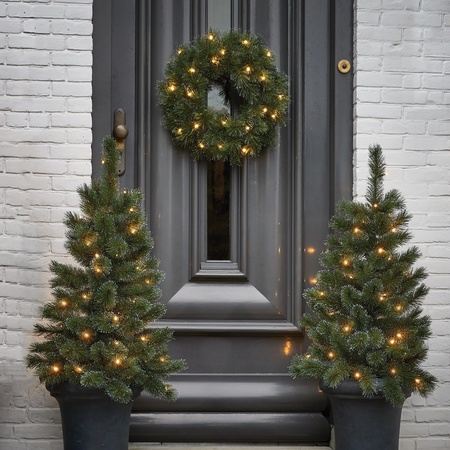 Black Box set - kerstboompjes 2x st - incl. kerstkrans - groen - Glendon
