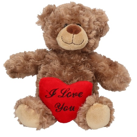 Brown plush bear with red heart 24 cm