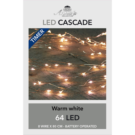 Cascade draadverlichting 64 warm witte lampjes op batterij