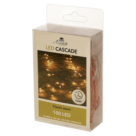 Cascade christmas lights LED wire with timer 100 lights classic warm white 10 branches