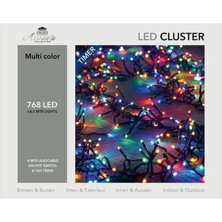 Clusterverlichting met timer 768 lampjes gekleurd 4,5 m