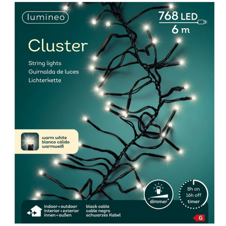 Cluster lights warm white outdoor 768 lights 600 cm with timer