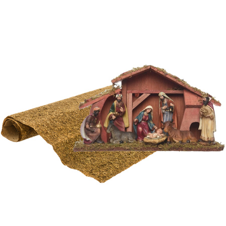 Nativity scene including 8 statues and background 40 cm